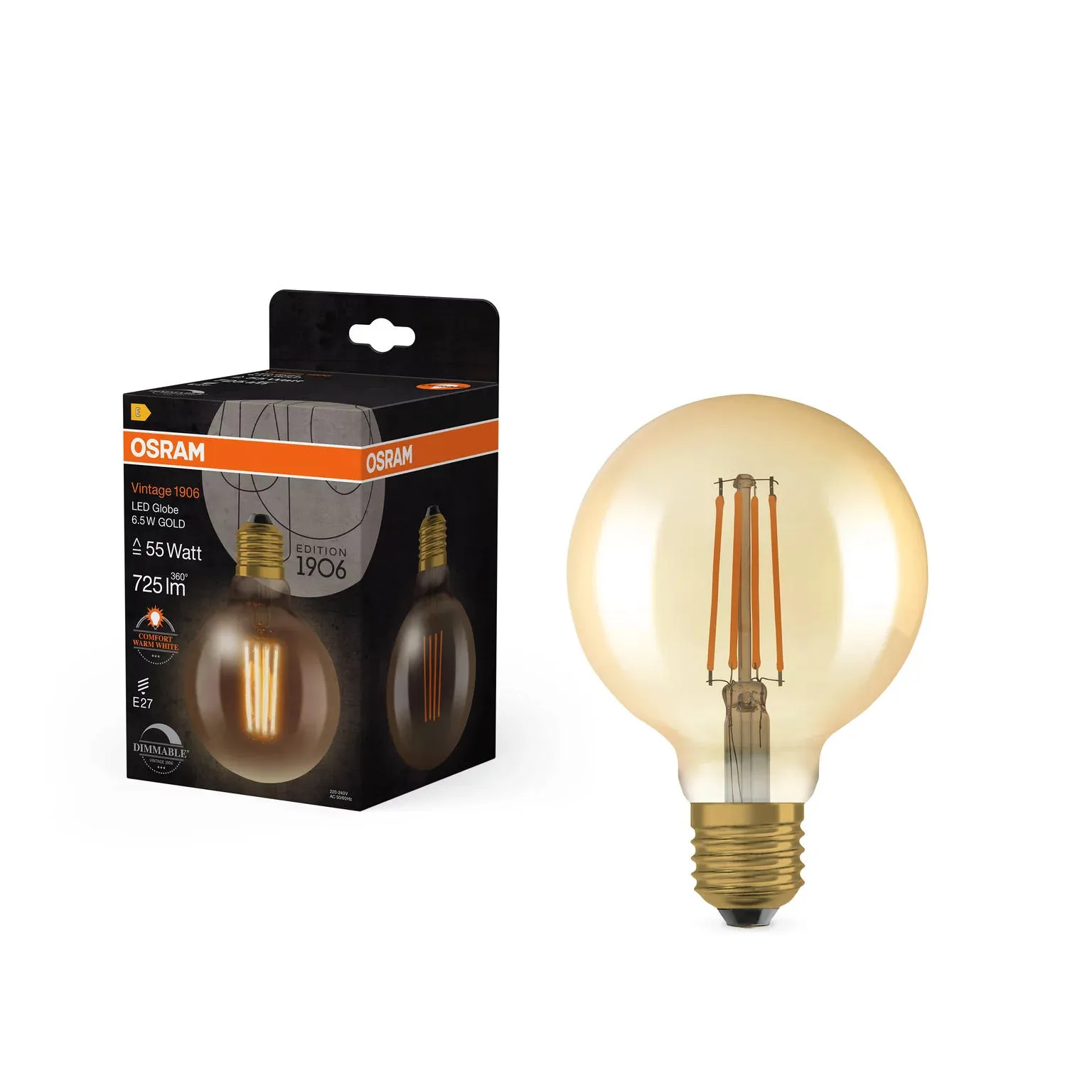 Лампа LED E27 6.5Вт 2700К 725Лм G95 Vintage 1906 Osram (4099854132315) - Фото 2