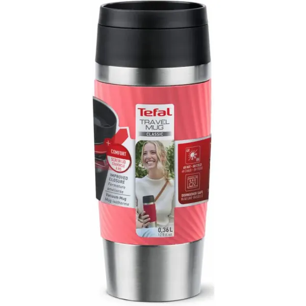 Термочашка Travel Mug Classic Twist, 360мл, коралловая Tefal (N2024410) - Фото 1