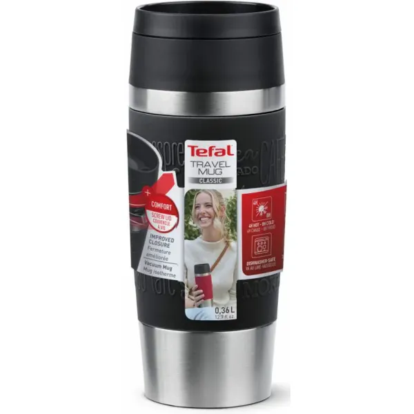 Термочашка Travel Mug Classic, 360мл, черная Tefal (N2020210) - Фото 1