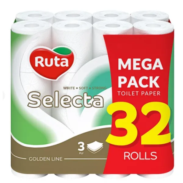 Папір туалетний 32 рулони, 3 шари, білий Ruta Selecta (58768985)