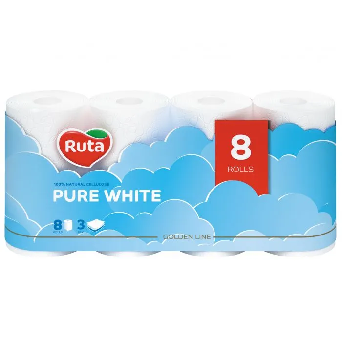 Папір туалетний Pure White 8 рулони, 3 шари, білий Ruta (58768988) - Фото 1