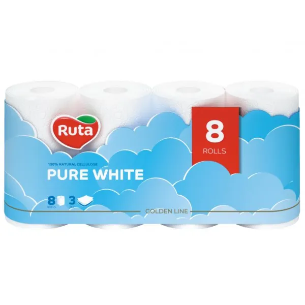 Бумага туалетная Pure White 8 рулона, 3 слоя, белая Ruta (58768988)