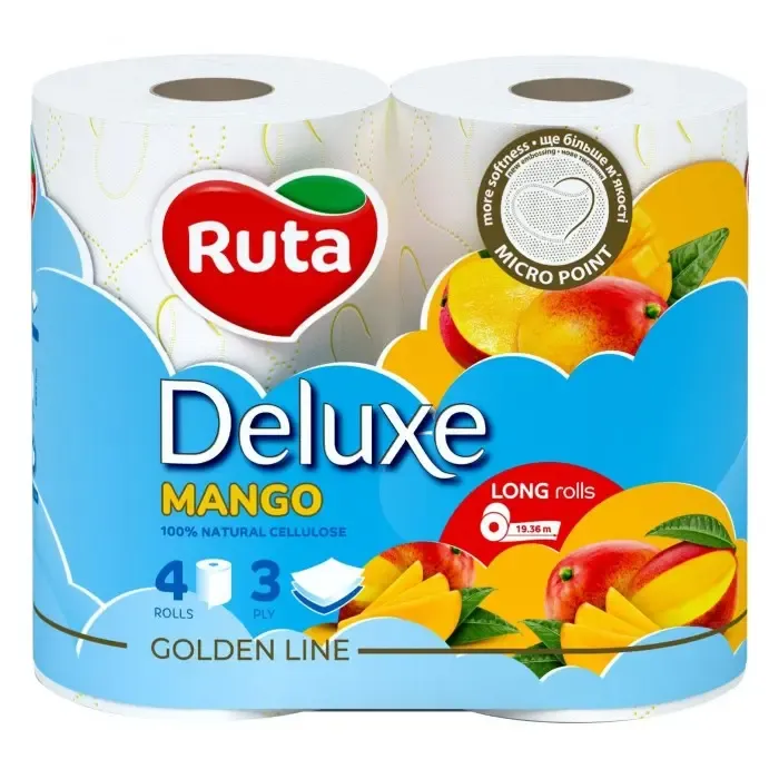 Папір туалетний Pure White Deluxe 4 рулони, 3 шари, білий манго Ruta (58770541) - Фото 3