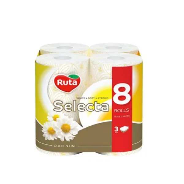 Бумага туалетная 8 рулона, 3 слоя, белый ромашка Ruta Selecta (58768984)
