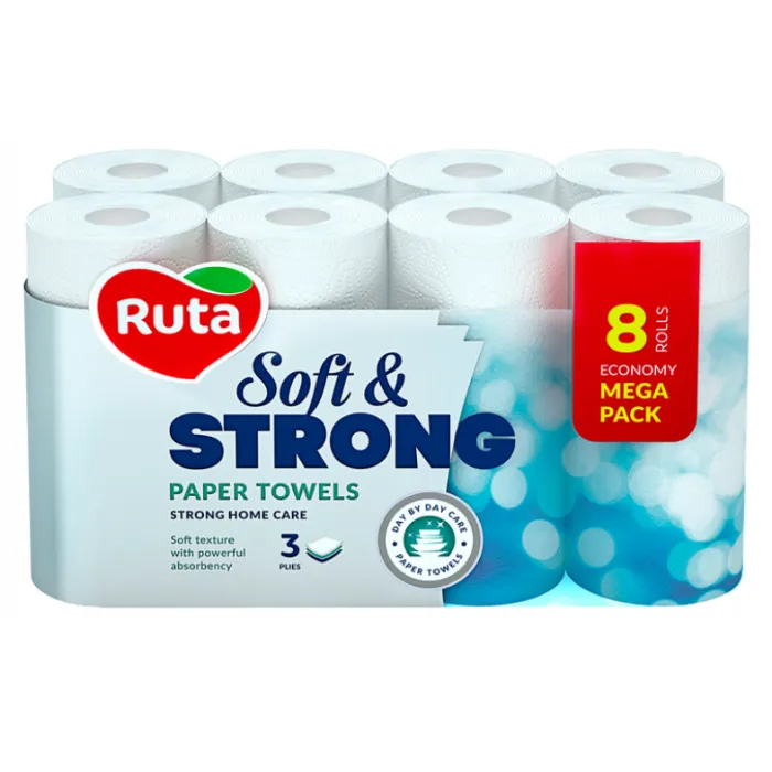 Рушники паперові Soft Strong 8 рулонів, 3 шари, білі Ruta (58769012) Рушники паперові Soft Strong 8 рулонів, 3 шари, білі Ruta (58769012)
