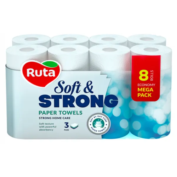 Полотенца бумажные Soft Strong 8 рулонов, 3 слоя, белые Ruta (58769012)