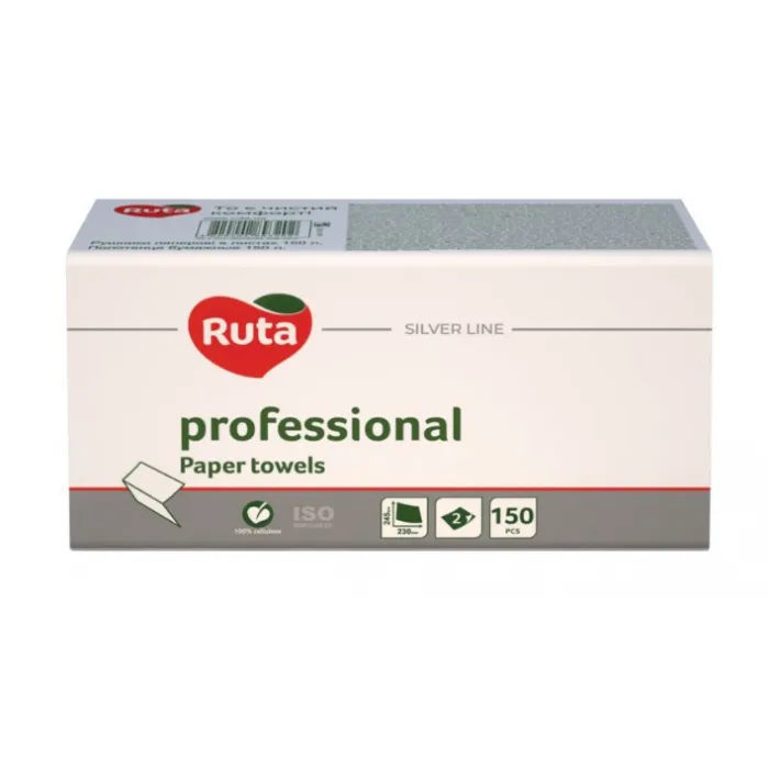 Рушники паперові в листах, V-складення, 150 арк, 2 шари, білі Ruta Professional (58769218) Рушники паперові в листах, V-складення, 150 арк, 2 шари, білі Ruta Professional (58769218)