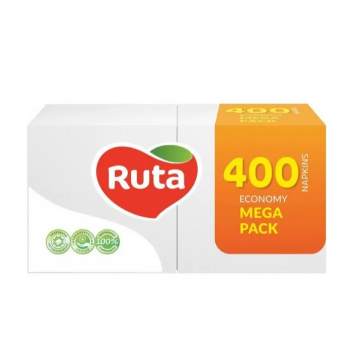 Салфетки 24х24, 400 л, 1 слой, белые Ruta (58769070) Салфетки 24х24, 400 л, 1 слой, белые Ruta (58769070)