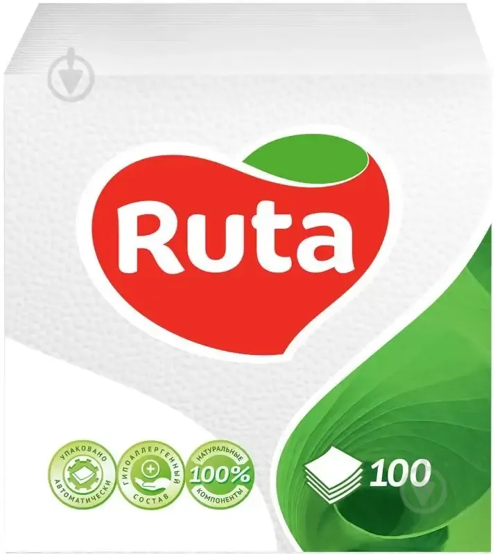 Салфетки 33х33, 100 л, 1 слой, белые Ruta (58769092) Салфетки 33х33, 100 л, 1 слой, белые Ruta (58769092)