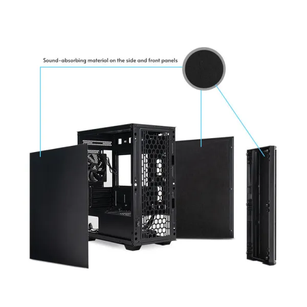 Корпус Pro Mini, без БЖ, 1xUSB3.0, 1xUSB2.0, 1xUSB Type-C, 1x120мм, Sound insulated panels, VGA 330мм, LCS ready, mATX, чорний CHIEFTEC (AZ-01B-OP) - Фото 9