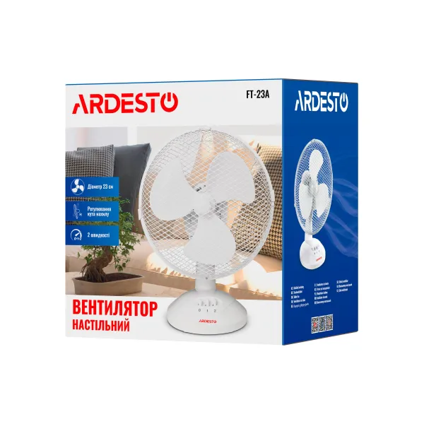 Вентилятор  настольный, 23см, 30Вт, белый ARDESTO (FT-23A) - Фото 11