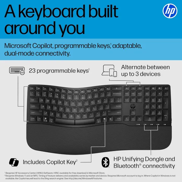 Клавиатура беспроводная BT мембранная 680 Comfort Dual-Mode, EN/UK, чёрная HP (8T6L8AA) - Фото 1