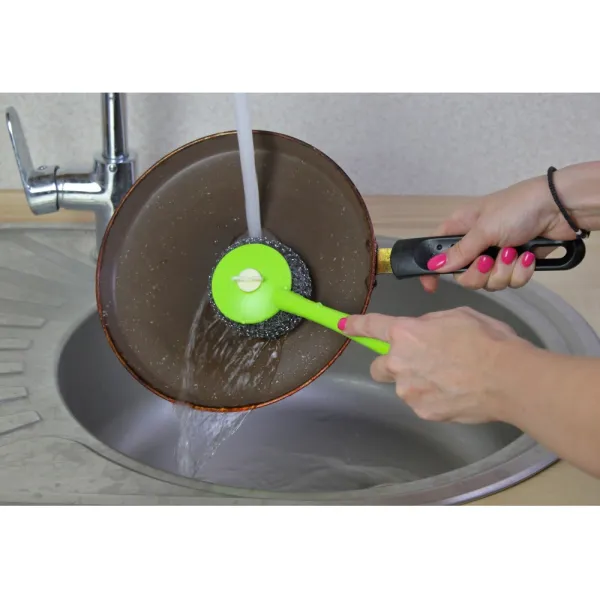 Стальная щетка-скребок для посуды, зеленая Economix Cleaning (E72717) - Фото 1