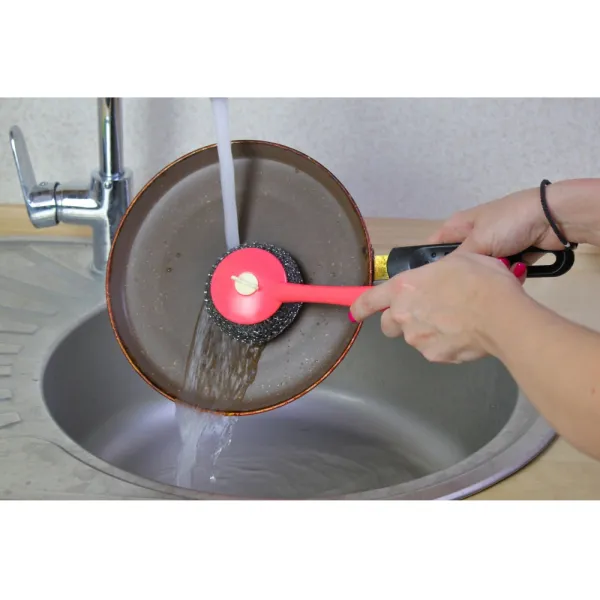 Стальная щетка-скребок для посуды, розовая Economix Cleaning (E72716) - Фото 1
