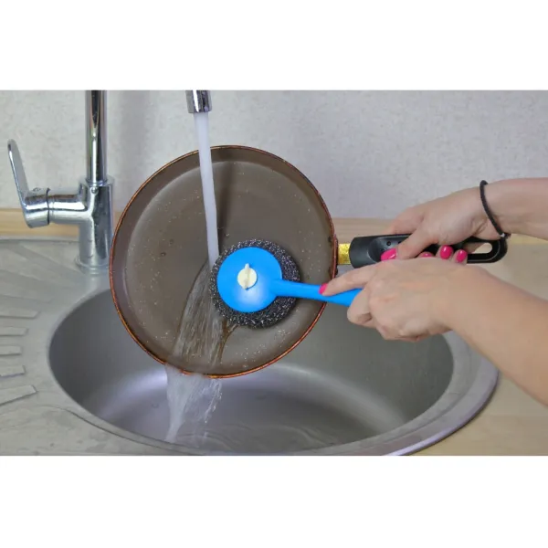 Стальная щетка-скребок для посуды, синяя Economix Cleaning (E72718) - Фото 1