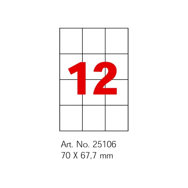 Этикетки самоклеящиеся белые, А4, 100 л/пач, на листе 12 шт Optima (O25106) - Фото 1