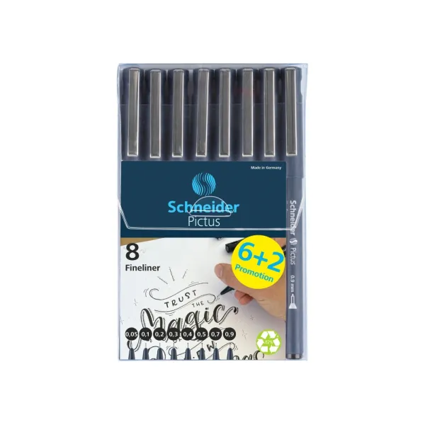 Набор лайнеров для черчения и рисования PICTUS 8 шт, черный Schneider (S197598)