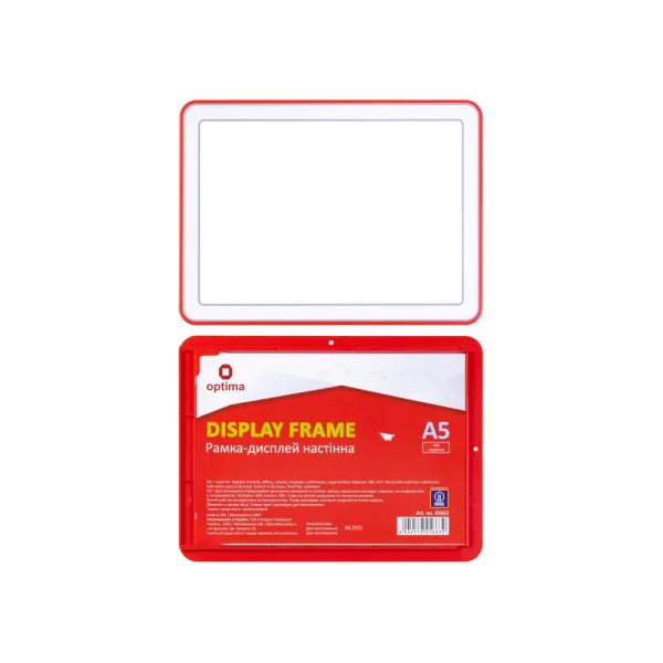 Рамка-дисплей настенная формат А5, красная Optima (O45663) - Фото 2