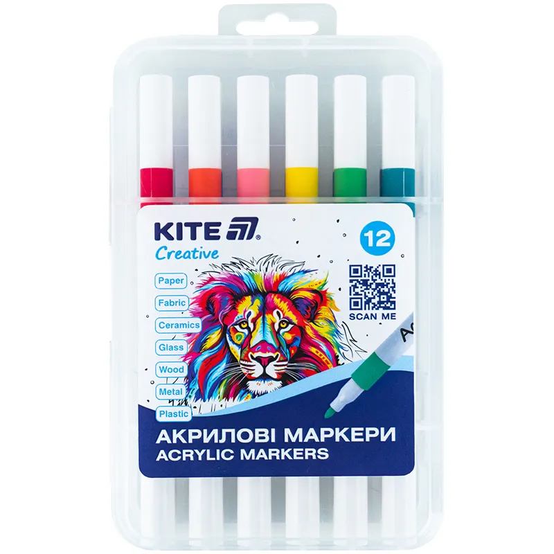 Маркеры акриловые, набор 12 шт Kite (K-1156) Маркеры акриловые, набор 12 шт Kite (K-1156)