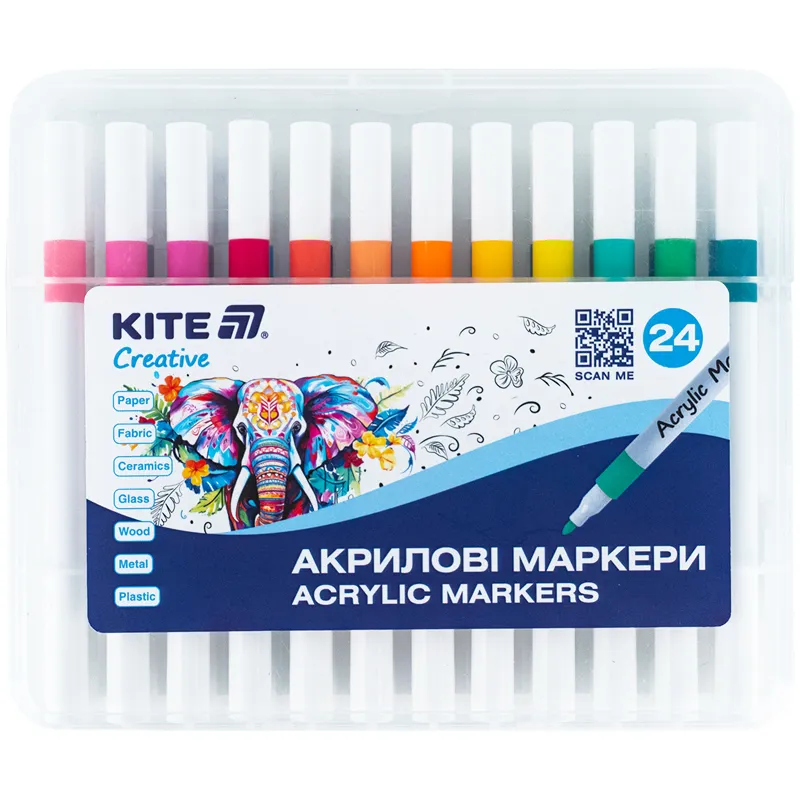 Маркеры акриловые, набор 24 шт Kite (K-1157) Маркеры акриловые, набор 24 шт Kite (K-1157)