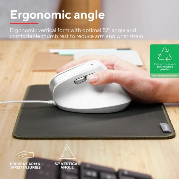Мышь USB-A Bayo 2 Ergonomic, белая Trust (25397_TRUST) - Фото 1