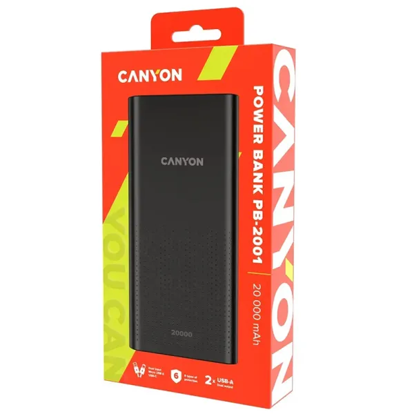 Акумулятор зовнішній Power Bank 20000 mAh PB-2001, чорний Canyon (CNE-CPB2001B) - Фото 2
