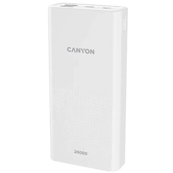 Акумулятор зовнішній Power Bank 20000 mAh PB-2001, білий Canyon (CNE-CPB2001W) - Фото 1