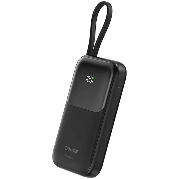 Акумулятор зовнішіній Power Bank 10000 mAh OnPower 101 built-in cable PD 22.5W, чорний Canyon (CNS-CPB101BK) - Фото 2