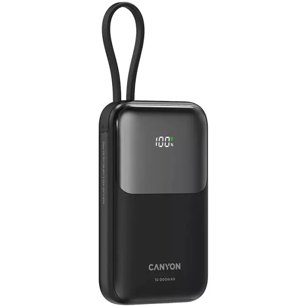 Акумулятор зовнішіній Power Bank 10000 mAh OnPower 101 built-in cable PD 22.5W, чорний Canyon (CNS-CPB101BK) - Фото 3