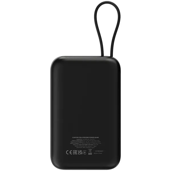 Акумулятор зовнішіній Power Bank 10000 mAh OnPower 101 built-in cable PD 22.5W, чорний Canyon (CNS-CPB101BK) - Фото 5