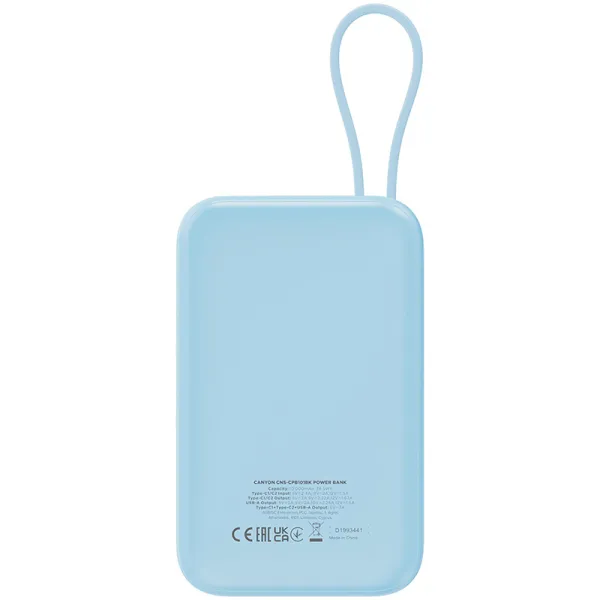 Акумулятор зовнішінй Power Bank 10000 mAh OnPower 101 built-in cable PD 22.5W, синій Canyon (CNS-CPB101BL) - Фото 2