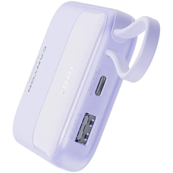 Акумулятор зовнішній Power Bank 10000 mAh OnPower 101 built-in cable PD 22.5W, фіолетовий Canyon (CNS-CPB101PU) - Фото 2