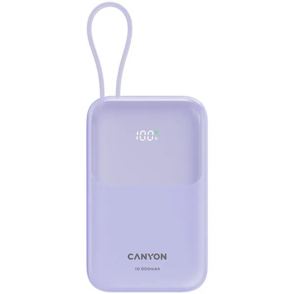 Аккумулятор внешний Power Bank 10000 mAh OnPower 101 built-in cable PD 22.5W, фиолетовый Canyon (CNS-CPB101PU) - Фото 11