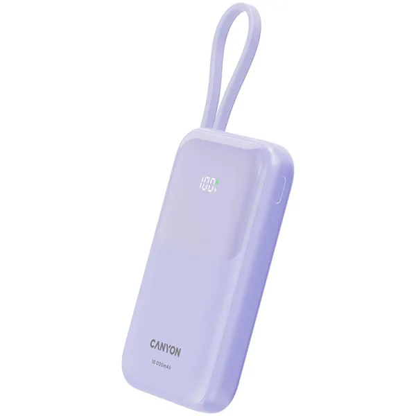 Акумулятор зовнішній Power Bank 10000 mAh OnPower 101 built-in cable PD 22.5W, фіолетовий Canyon (CNS-CPB101PU) - Фото 3