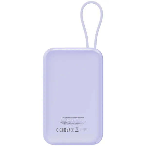 Акумулятор зовнішній Power Bank 10000 mAh OnPower 101 built-in cable PD 22.5W, фіолетовий Canyon (CNS-CPB101PU) - Фото 4