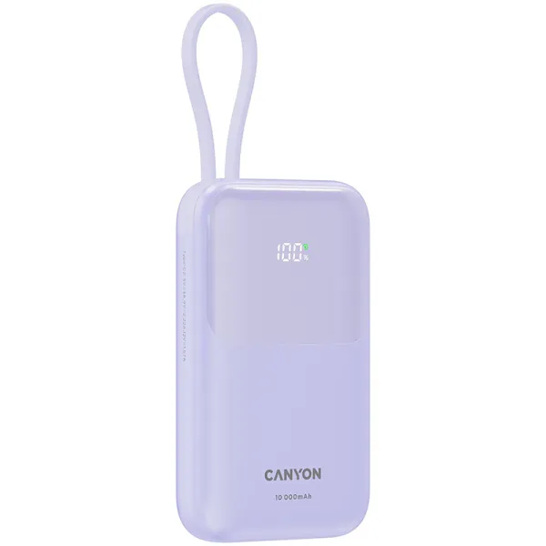 Акумулятор зовнішній Power Bank 10000 mAh OnPower 101 built-in cable PD 22.5W, фіолетовий Canyon (CNS-CPB101PU) - Фото 5