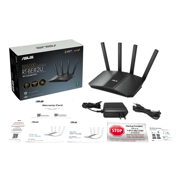 Маршрутизатор RT-BE82U BE6500 4x2.5GE LAN, 1x2.5GE WAN. 1xUSB3.2, MESH ASUS (90IG0990-MO9B00) - Фото 1