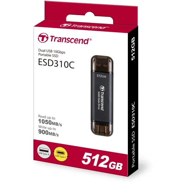 Накопичувач портативний SSD Transcend  512GB USB 3.1 Gen 2 Type-A + Type-C ESD310 Чорний Transcend (TS512GESD310C) - Фото 10