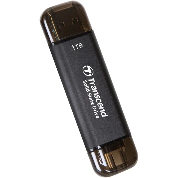 Накопитель портативный SSD 1TB USB 3.1 Gen 2 Type-A + Type-C ESD310 Черный Transcend (TS1TESD310C) - Фото 1