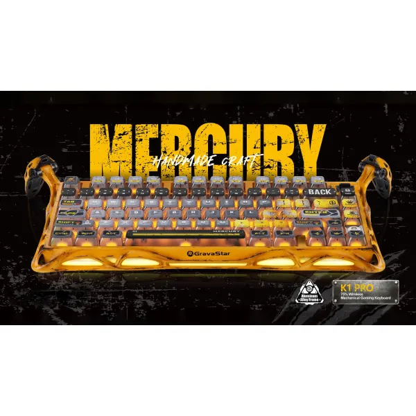 Клавиатура BT/WL/USB механическая Mercury K1 Pro, GravaStar x Kailh Speedy Mint, желтая GravaStar (GSK1PRO_YLW) - Фото 3