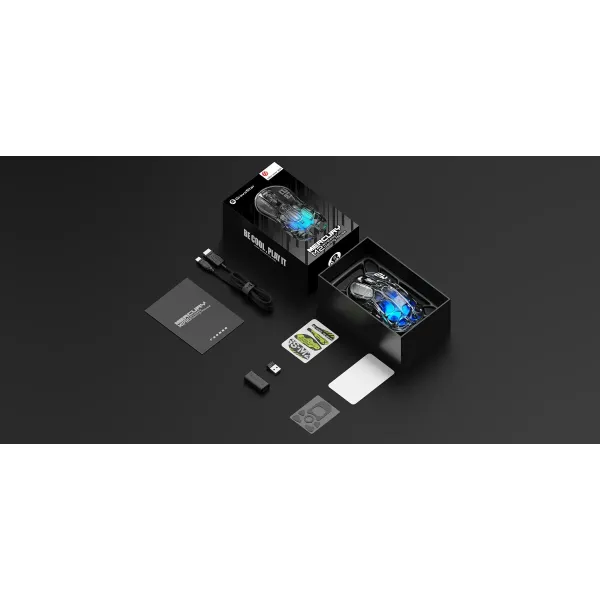 Мышь BT/WL/USB-A, RGB,  Mercury M2, чёрно-прозрачная GravaStar (GRAVASTARM2_XTAL_BLK) - Фото 1