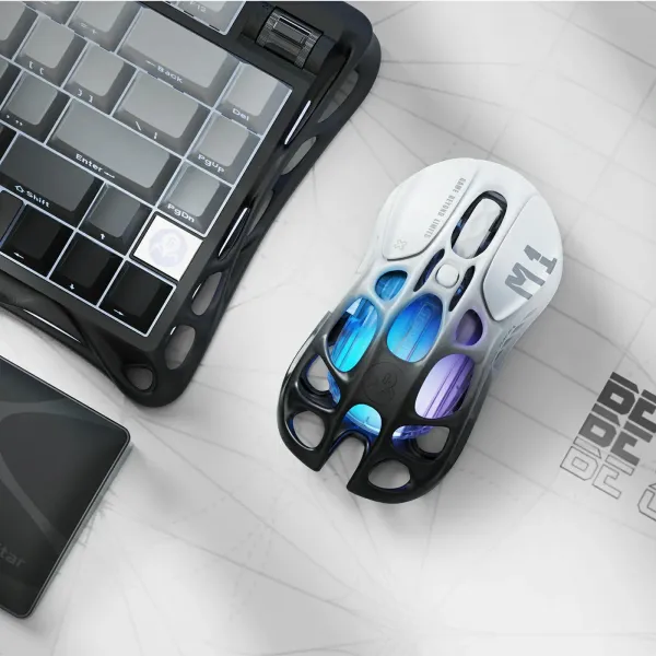Мышь BT/WL/USB-A RGB, Mercury M1 Pro, чёрно-белая GravaStar (GRAVASTARM1PRO_GBLK) - Фото 2