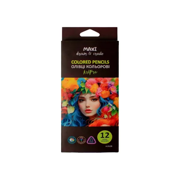 Карандаши цветные профессиональные Art Pro, 12 цветов, треугольные Maxi (MX15159) - Фото 1