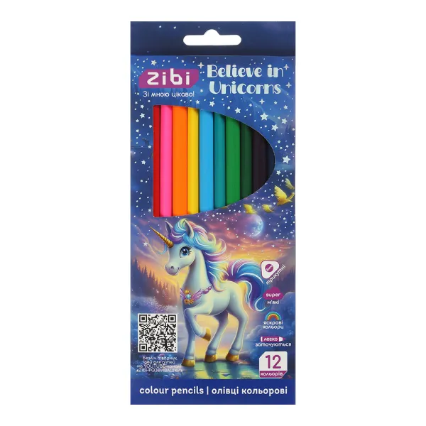 Карандаши цветные 12 цветов, UNICORN ZiBi (ZB.2454) - Фото 1