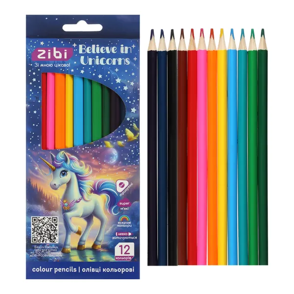 Карандаши цветные 12 цветов, UNICORN ZiBi (ZB.2454) - Фото 1