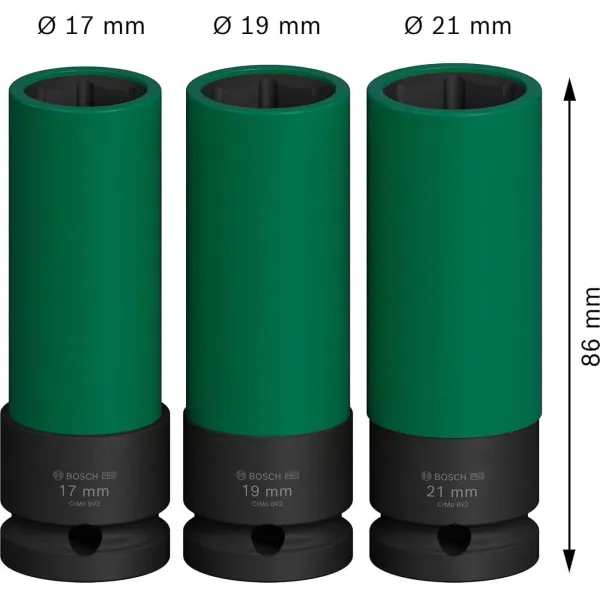 Набор ударных торцевых головок Professional Extra Deep 3шт 1/2" 85мм Bosch (2.608.003.033) - Фото 2