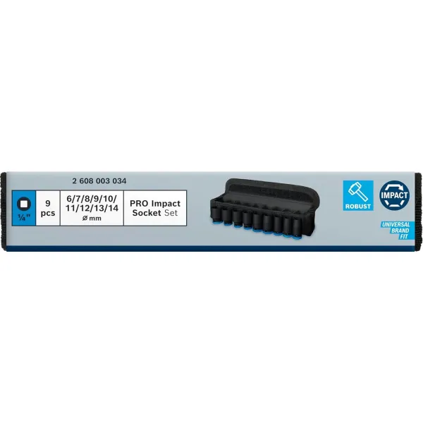 Набор ударных торцевых головок Professional Standart 9шт 1/4" 25мм Bosch (2.608.003.034) - Фото 3