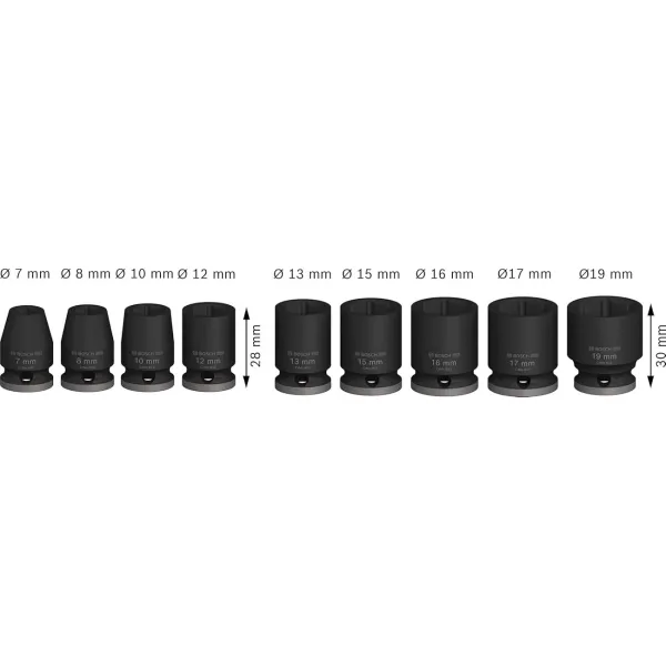 Набір ударних торцевих головок Professional Standart 9шт 3/8" 30мм Bosch (2.608.003.036) - Фото 2