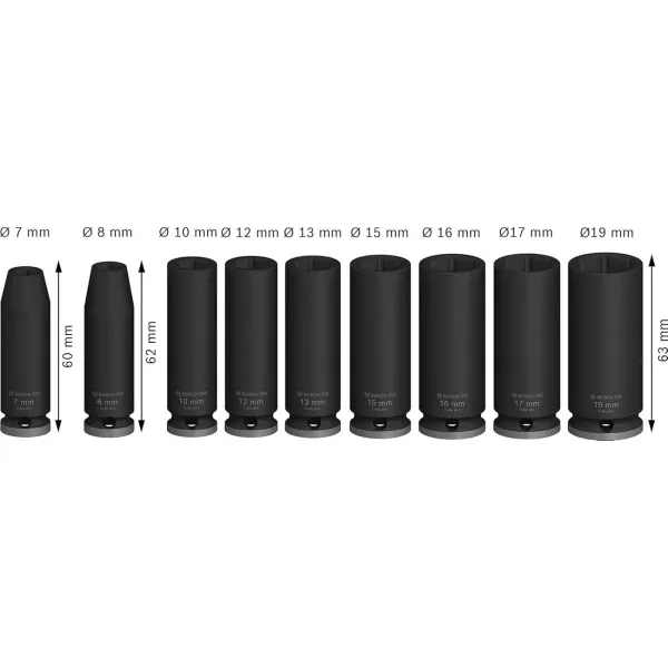 Набор ударных торцевых головок Professional Deep 9шт 3/8" 63мм Bosch (2.608.003.037) - Фото 2