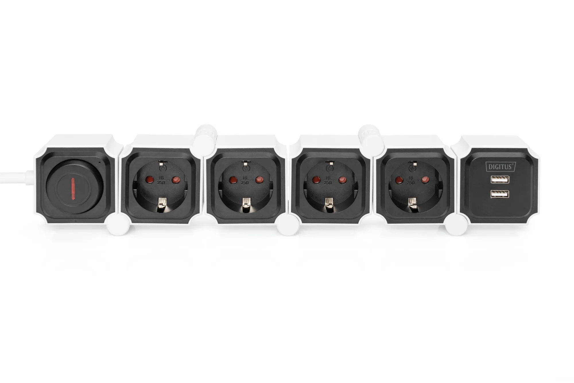 Блок розеток Flexible, 4xSchuko 16A, 2xUSB-A 2.4A, білий Digitus (DA-70620) - Фото 3